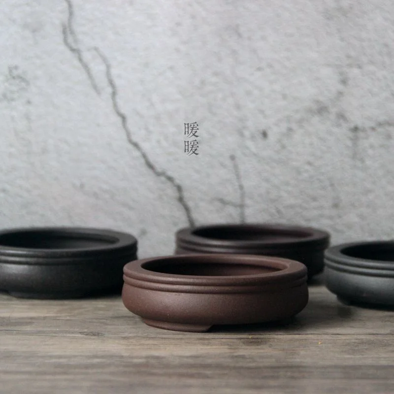 Bonsai Garden China - Seramik Dairesel Bonsai Saksısı, Tabak, Mor