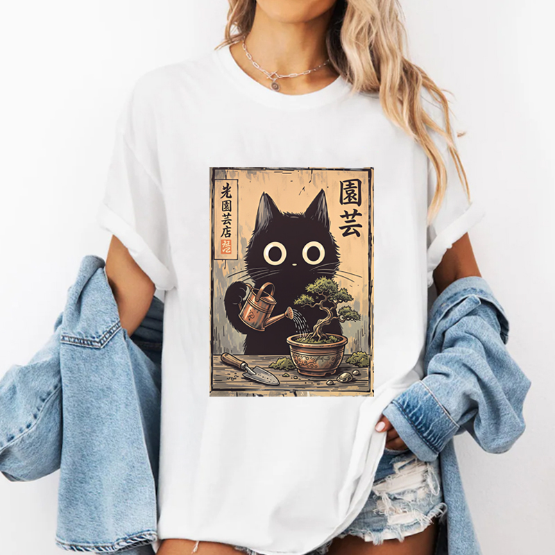 Bonsai Garden China - Bonsai Siyah Kedi T-Shirt Japon Tarzı